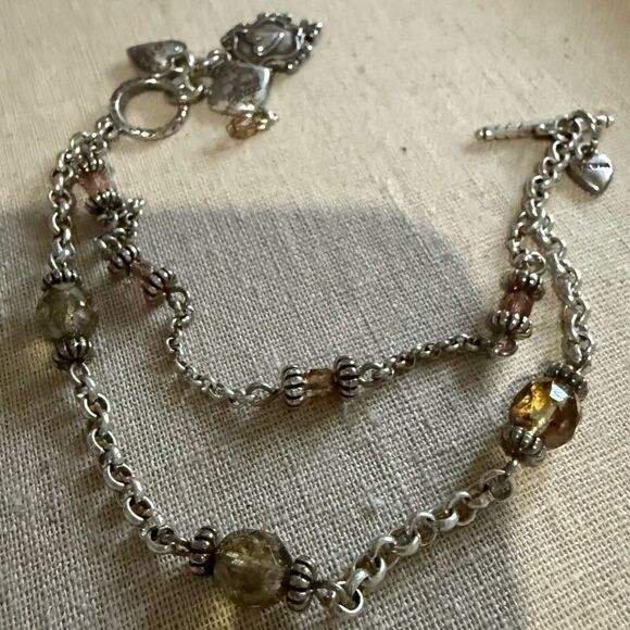 Brighton Heart Charm Bracelet Beaded Double Strand Toggle Clasp 8” - Picture 13 of 17